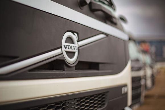 tipper truck front grill closeup with Volvo logo